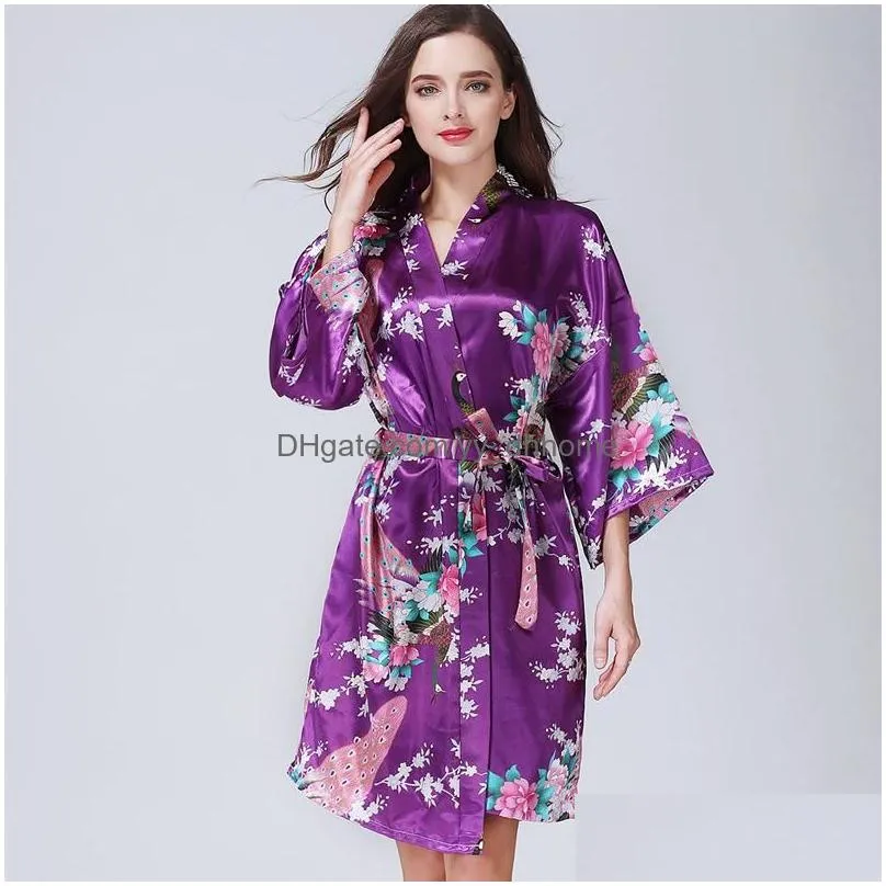 14 colors home clothing sexy womens kimono robe pajamas printing flower vneck loose sleeve kimono sleepwear with belt dh0669