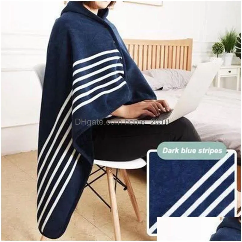 comfortable multifunctional warm blanket moisture wicking polar fleece shawl flannel blanket soft grid stripe blanket vt2009