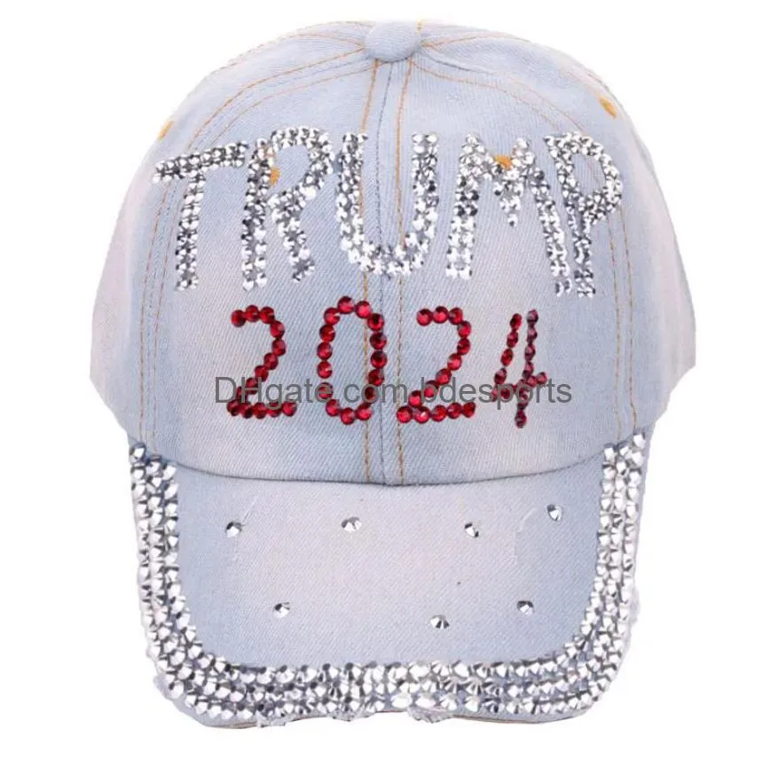 trump 2024 diamonds denim sun hat casual diamond baseball cap athleisure adjustable cotton hat