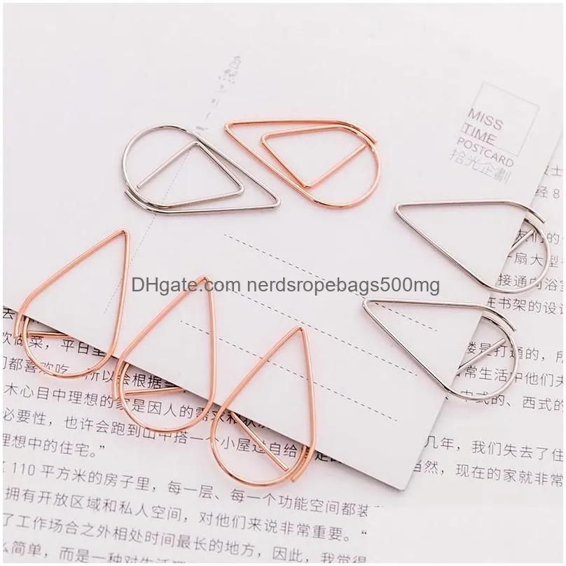 1setis10pieces plastic drop shape paper clips gold silver color funny kawaii bookmark office shool stationery marking clips dh0435