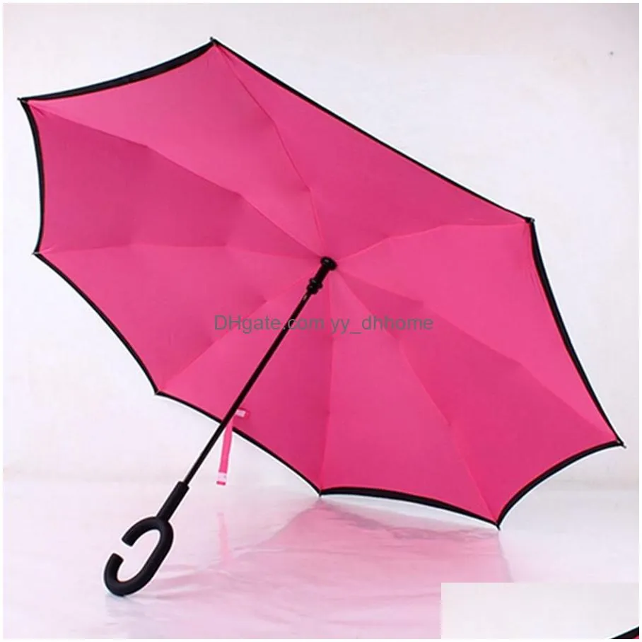 creative double layer pongee waterproof reverse folding umbrella creative foldable ctype sun protection portable umbrella dh0881