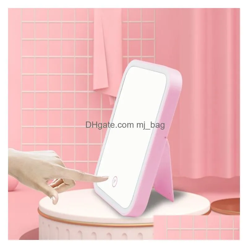 portable makeup mirror led natural light angle adjustable touch control brightness dimmable lights mirror foldable makeup mirror