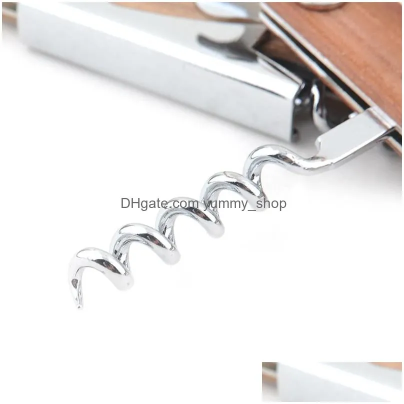 stainless steel handheld deluxe bottle opener wood handle wine opener corkscrew double hinged waiters wine bottle opener dh0427