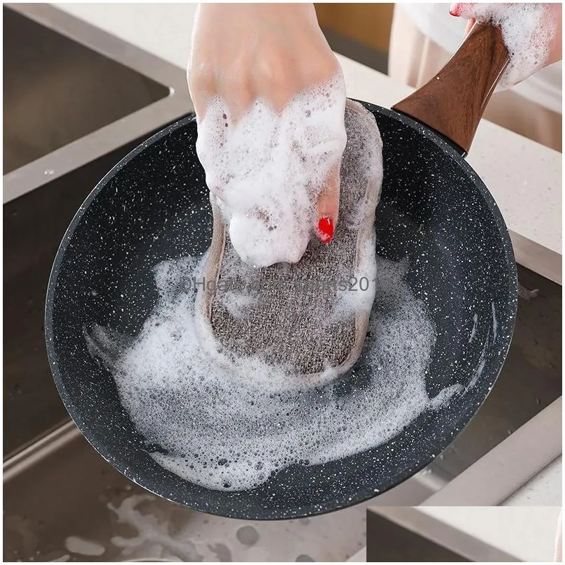 double sided scouring pad portable reusable cleaning magic sponge cloth kitchen cleaning tools wiper dish towels kitchen supplies