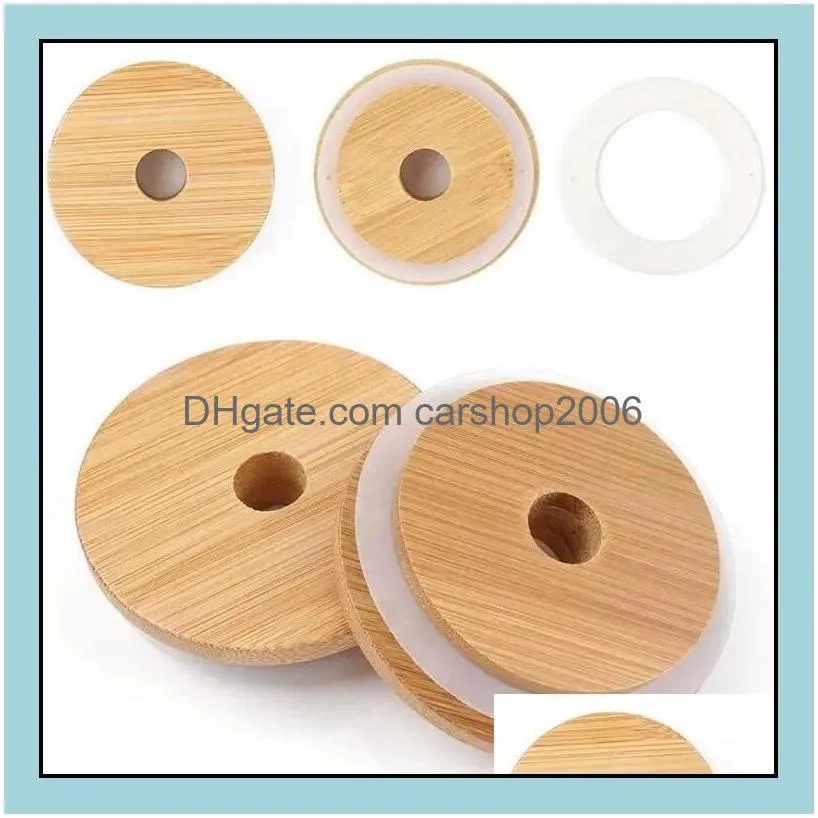 bamboo glass cup lids 70mm 88mm reusable wooden with straw hole and silicone seal