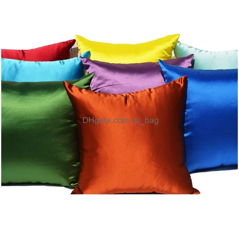 soft silky satin cushion cover solid colors home decor living room sofa seat throw pillow case decorative polyester pillowcases vt1586
