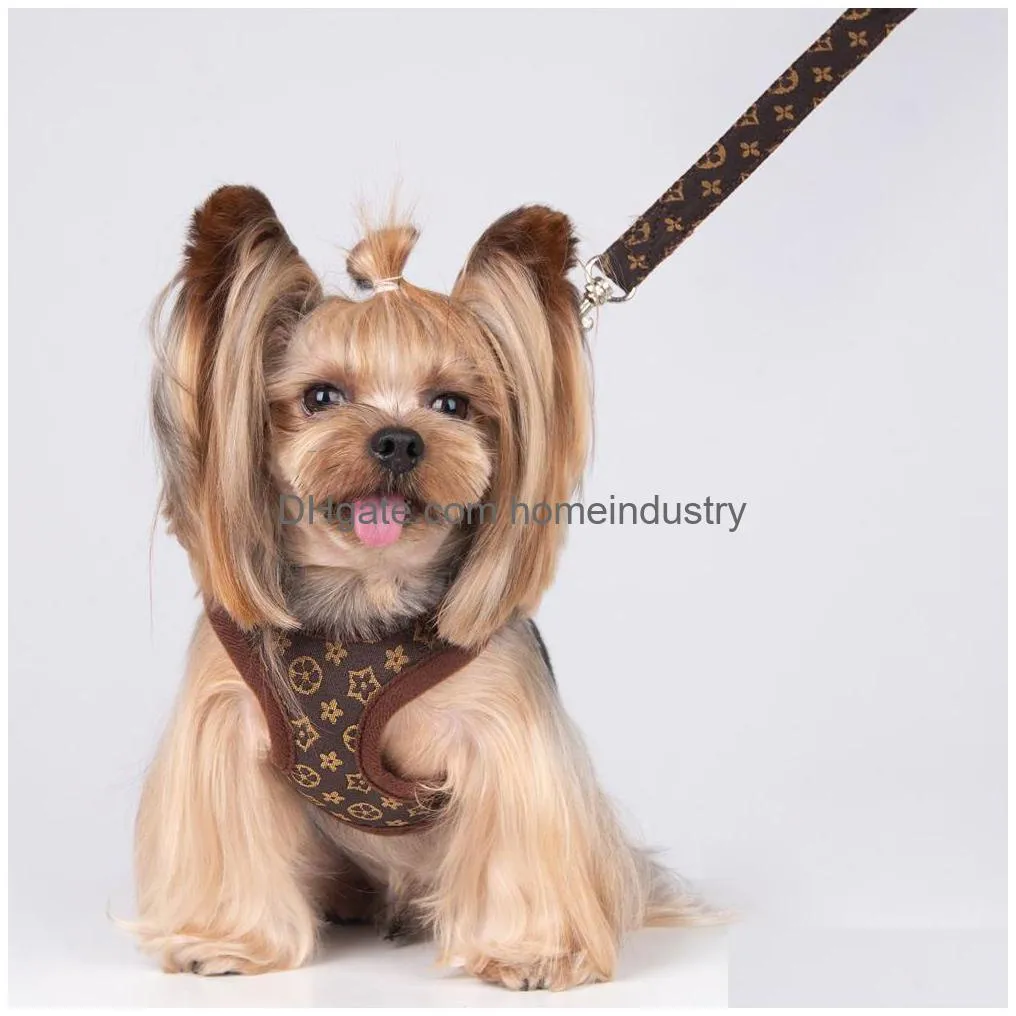 stepin dog harness leashes set designer pet vest classic jacquard lettering soft air mesh dog harnesses for small dogs cat teacup puppies shih tzu khaki