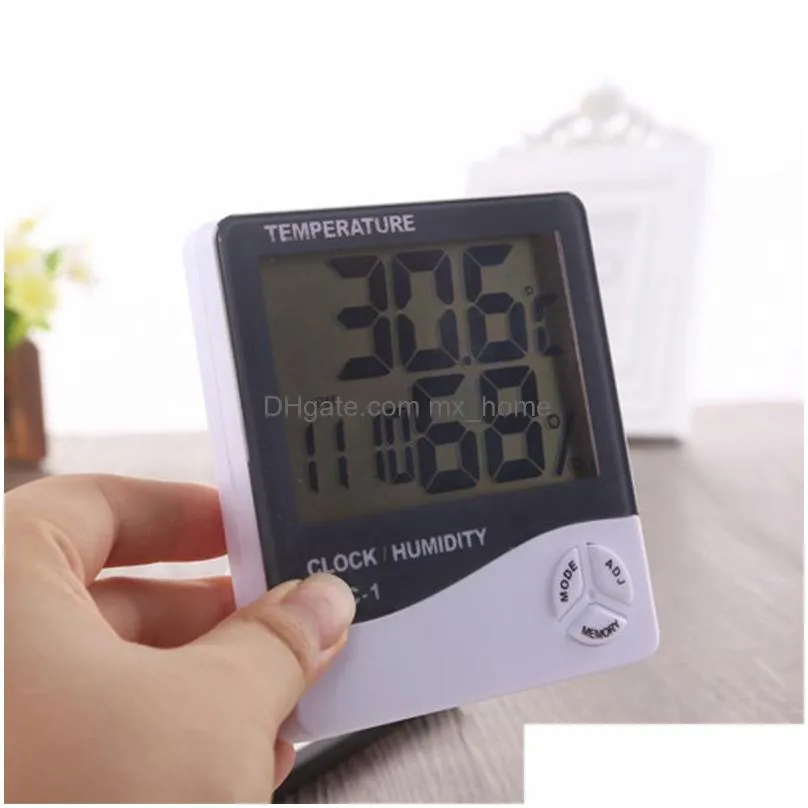 digital lcd humidity meter thermometer with clock calendar alarm battery powered temperature hygrometer household precision clock