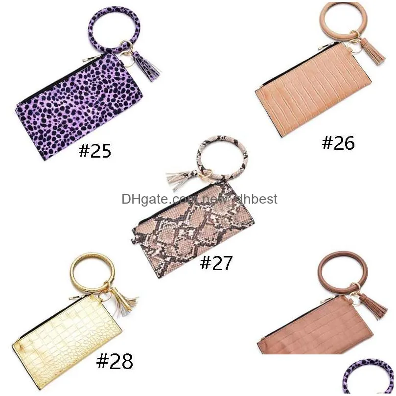 portable bracelet key ring handbag fashion bracelet tassel wallet leather pu wrist round key chain ladies clutch purse accessoryvt1438