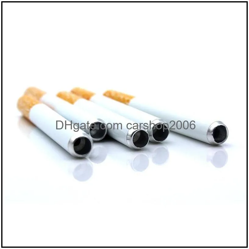 100 pcs/set metal aluminum cigarette shaped smoking pipes 55mm 78mm length hand pipe portable tobacco pipe water bongs