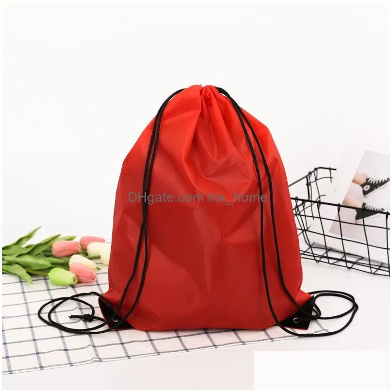 creative portable drawstring backpacks solid color sports fashion string folding drawstring bags d210 polyester storage handle bags