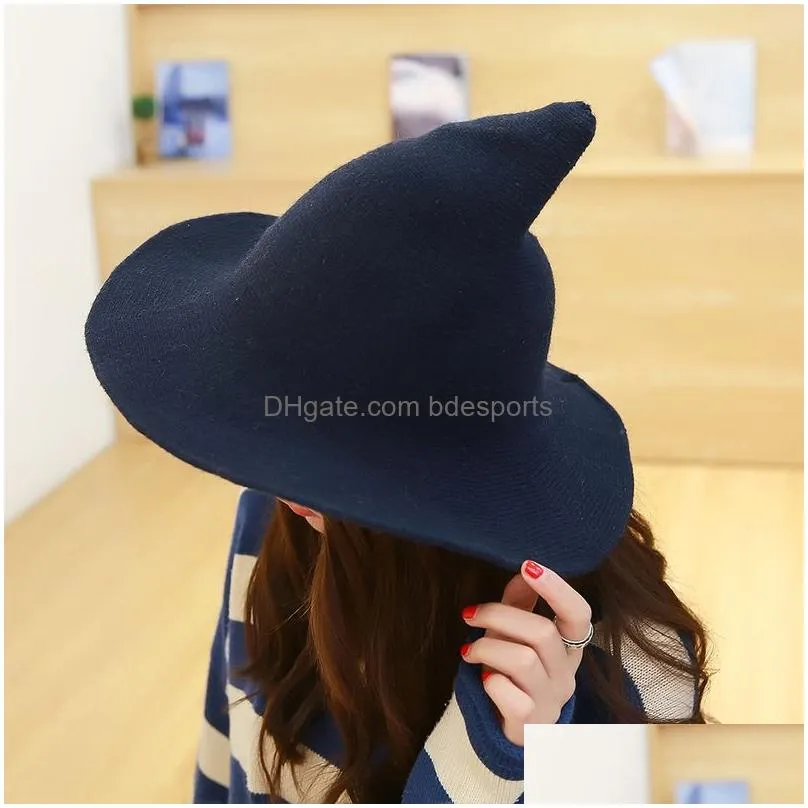 new halloween personality wizard hats 2020 creative fashionaire trend designer peaked big brim wool hats solid color fashion caps