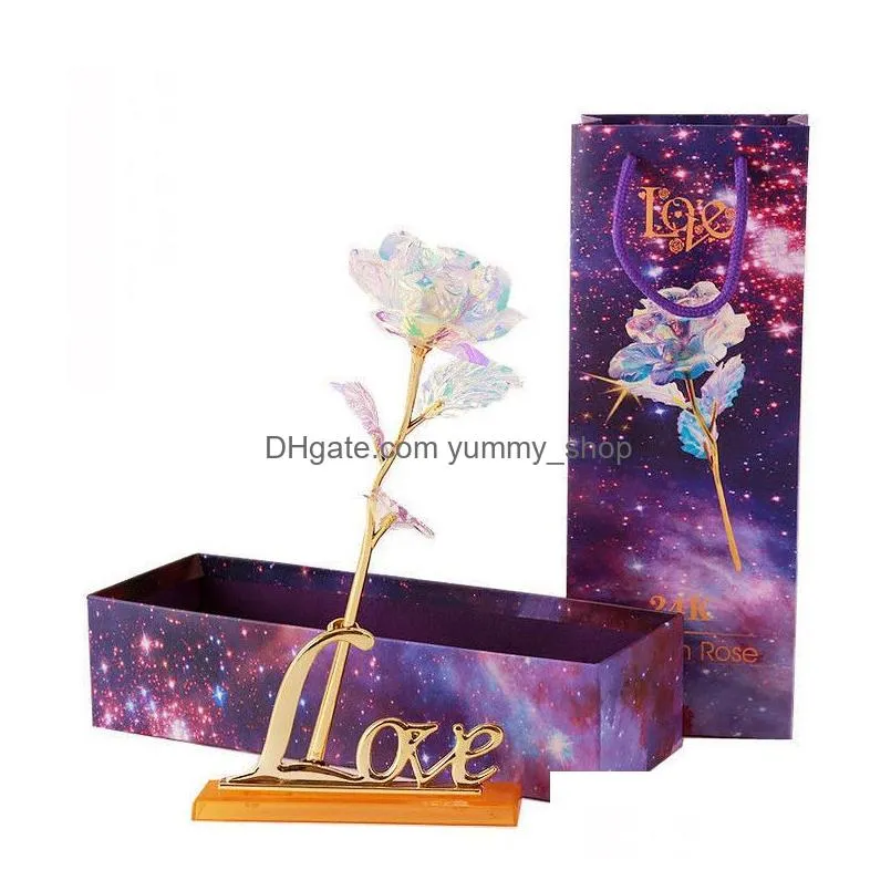 gold foil plated rose flashing luminous rose flower golden rose wedding decor birthday mothers day valentine day boxed gift dh1279