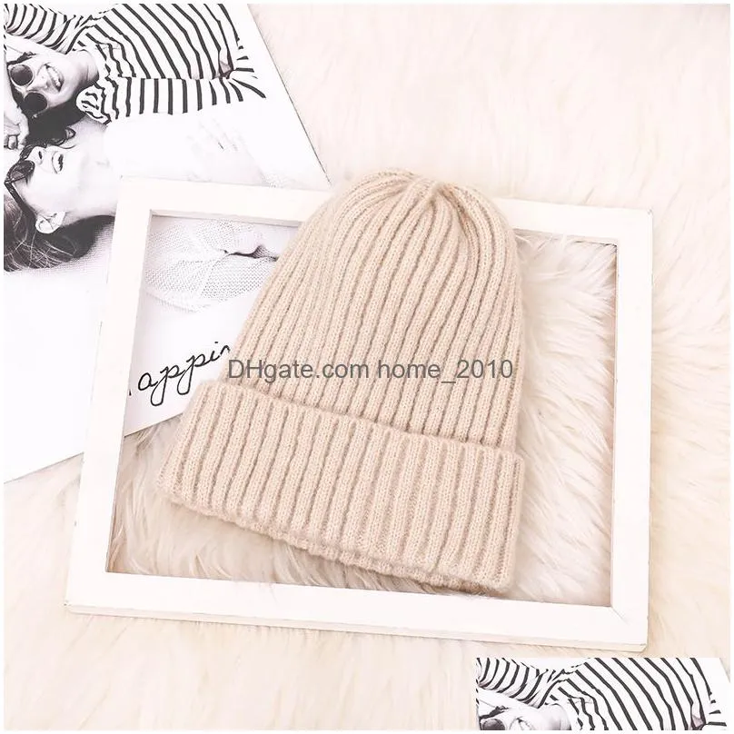 high quality warm winter hat for woman fashion candy color beanie hats soft elastic knitted wool hat lady casual cap ski caps dbc