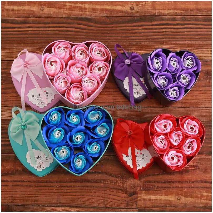 heart shaped soap flower gift box scented bath body petal flower soap heart wedding decor artificial rose flower dh1275