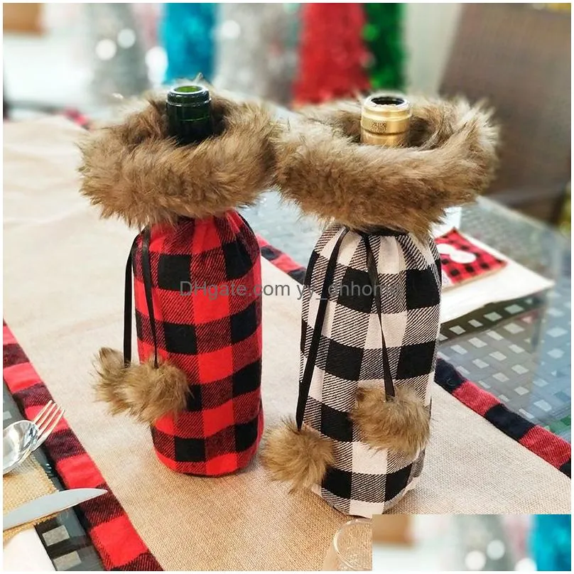 christmas wine bottle cover red black plaid cloth wine bottle cover christmas wine bottle bag chrismas decoration xmas gift bags dbc