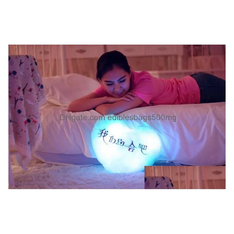 xmas luminous cute pillow 30cmx30cm star heart bear paw led light plush pillow night light kids cushion christmas toys dh0198