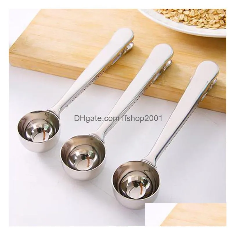 multifunction coffee spoon stainless steel kitchen supplies scoop bag seal clip coffee measuring spoon portable food kitchen tools