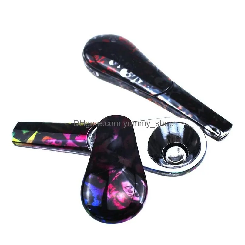 detachable spoon ladle tobacco metal smoking pipe skull printed magnet scoop zinc alloy anodized dry herb pipes smoking accessories