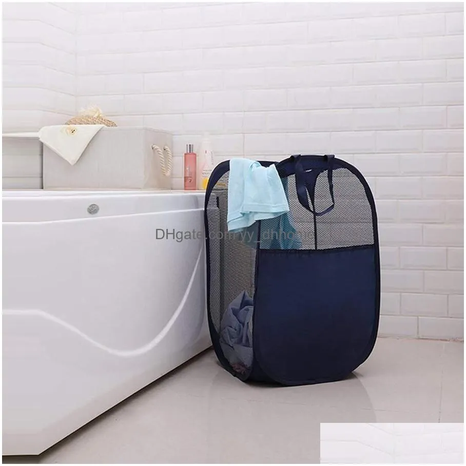 wholesale  up washing clothes laundry basket bag foldable mesh storage toy container organization home storage household dh1225