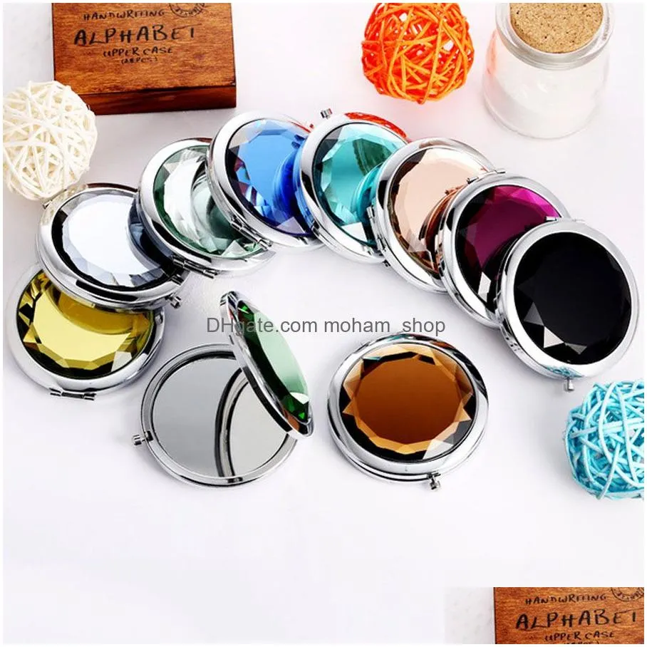 cosmetic mirror crystal surface mirrors portable pocket mini cosmetic mirror women cosmetic cute round makeup clamshell mirrors vt0863