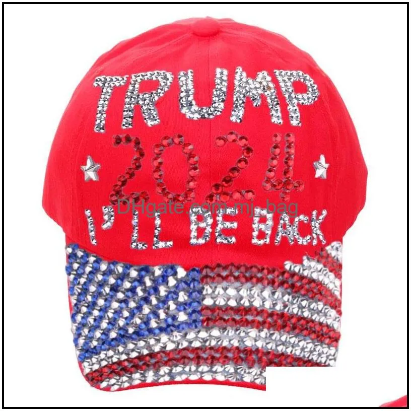 new trump casual diamond baseball cap 2024 i will be back adjustable cotton hat