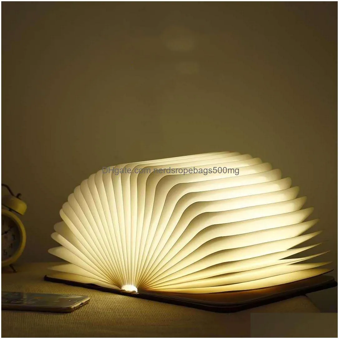 wood folding book lights creative portable 10x8x2.5cm usb rechargeable book shape lights living room decor kids gift desk lamp dh1064