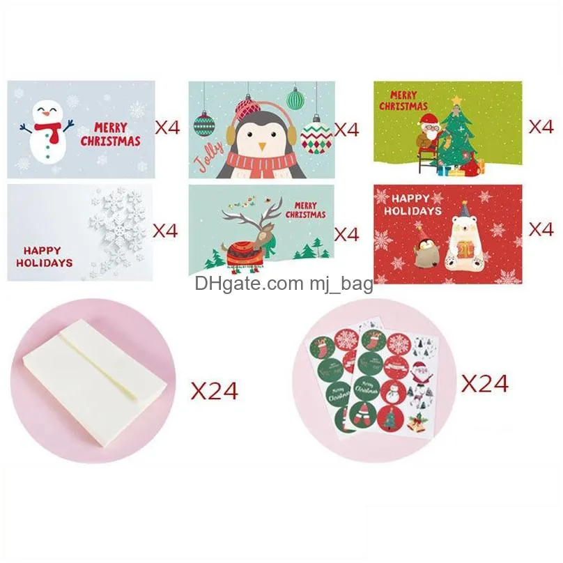 christmas greeting card set cartoon printing creative lovely holiday gift message blessing cards envelope stickers set vt1612