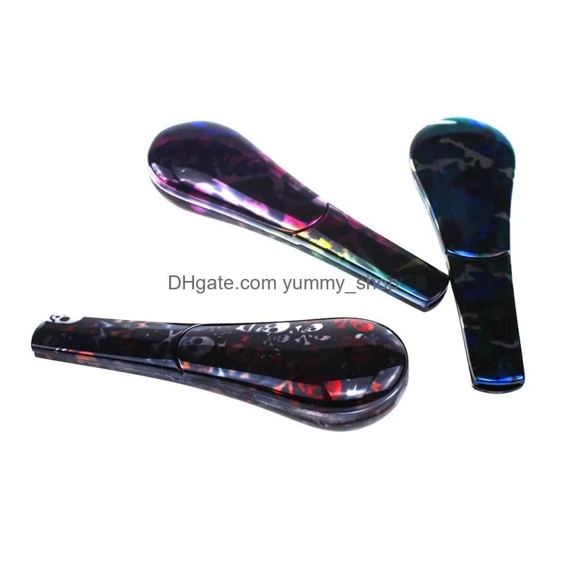 detachable spoon ladle tobacco metal smoking pipe skull printed magnet scoop zinc alloy anodized dry herb pipes smoking accessories