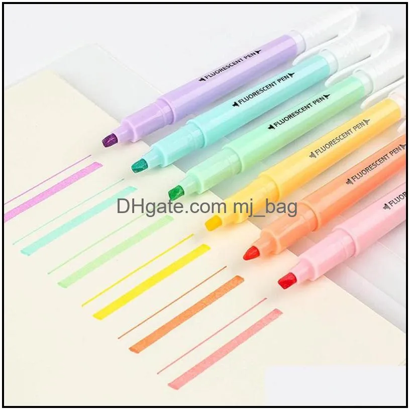 6 colors erasable highlighters pastel markers dual tip fluorescent pen for art drawing doodling marking school office stationery