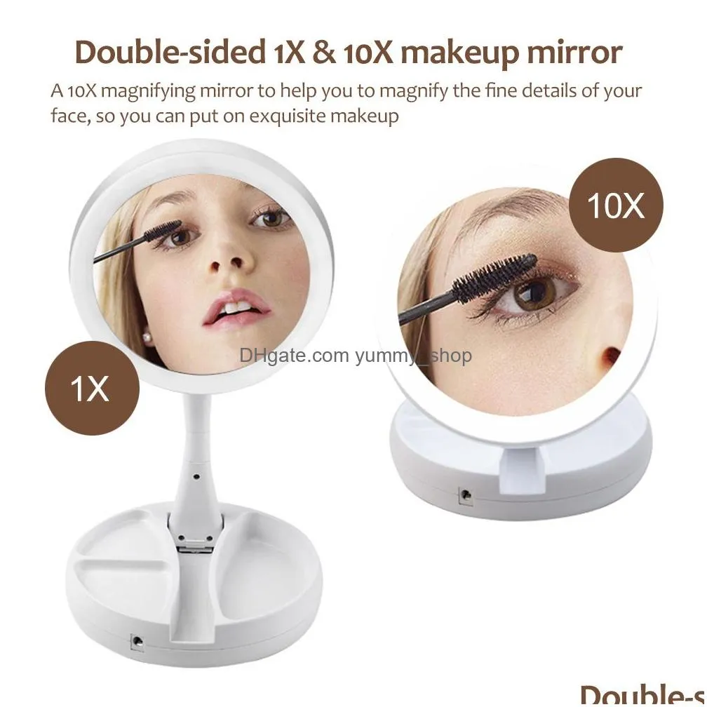 portable led lighted makeup mirror vanity compact make up pocket mirrors vanity cosmetic mirror 10x magnifying glasses vt0005