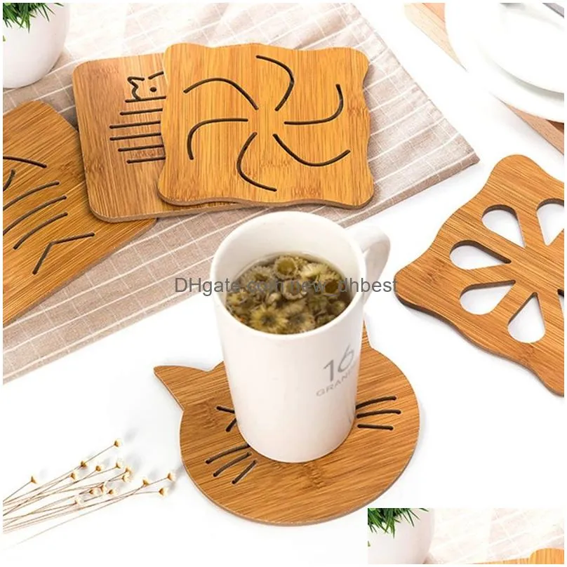 kitchen thicken antihot insulation mat tray pad cartoon hollow wooden coaster placemat antiskid pad mats bottom with silicone dh1179