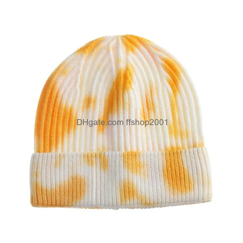 female fashion tiedye knitted hat women warm autumn winter knitted street hip hop melon cap unisex gradient beanie woolen hats vt1712