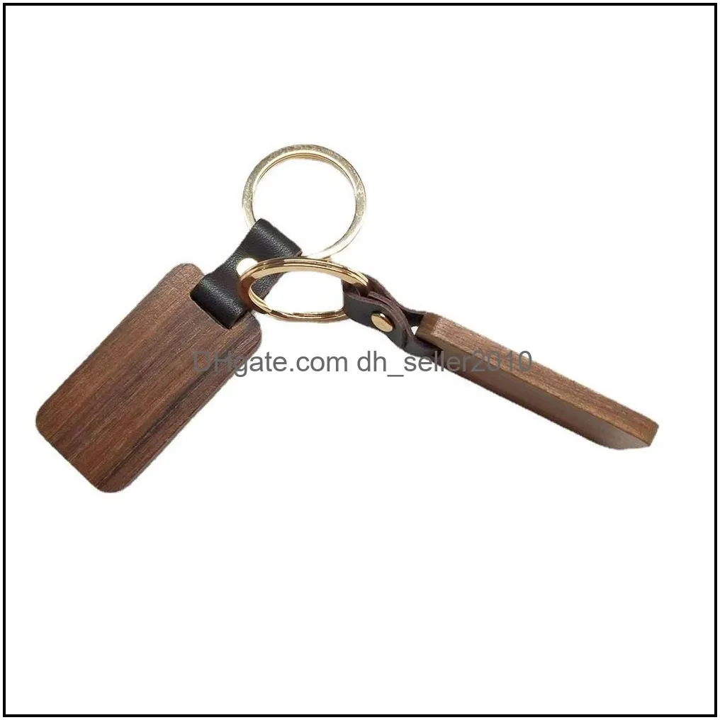 diy wooden designer keychains for men women crafts square round wood chips pu leather keychain wholesale