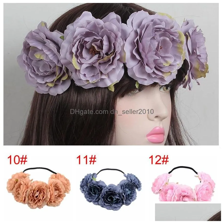 female rose headband wreath hair bows headband women bohemia seaside flower headband crown wedding headdress wreath vt1088