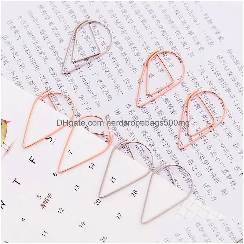 1setis10pieces plastic drop shape paper clips gold silver color funny kawaii bookmark office shool stationery marking clips dh0435