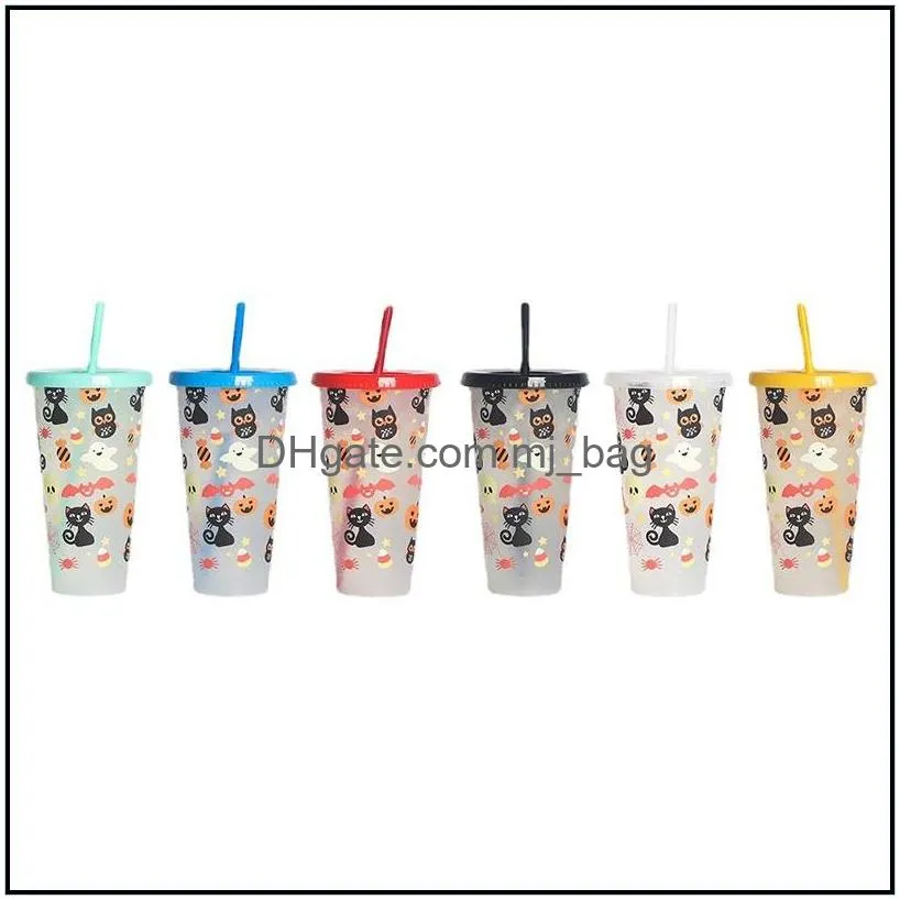 creative drinkware cold colorchanging plastic cups halloween decoration juice cup with lid and straw