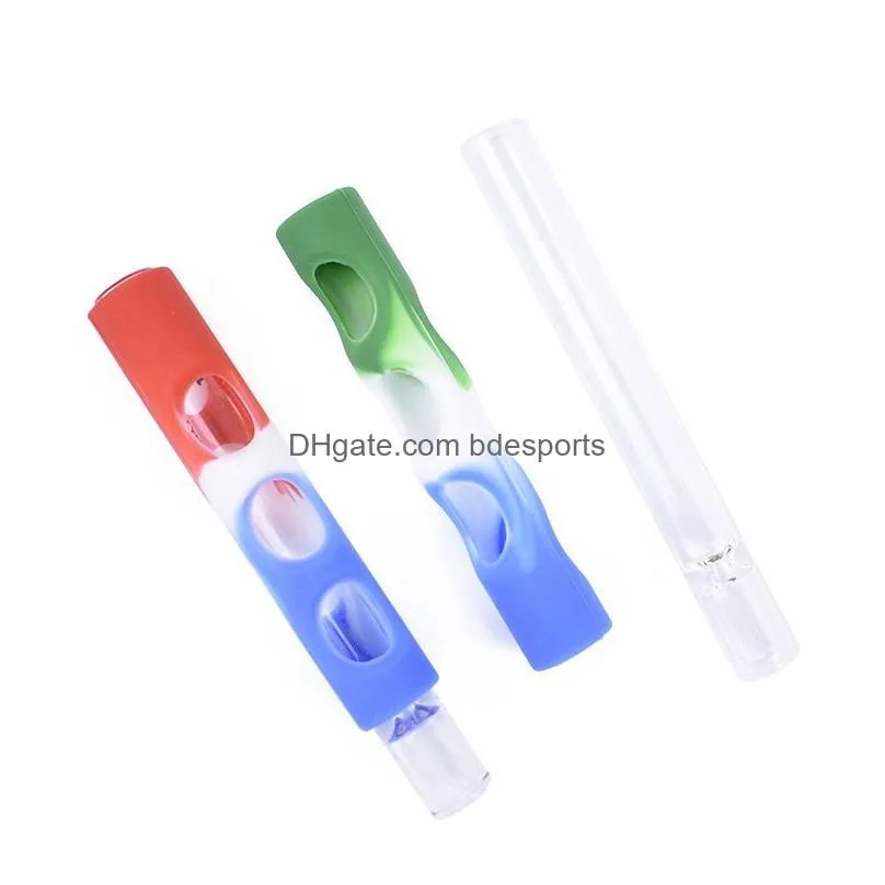 portable transparent smoking pipes heat insulation straight glass smoking pipes small camouflage glass pipes cigarette accessories