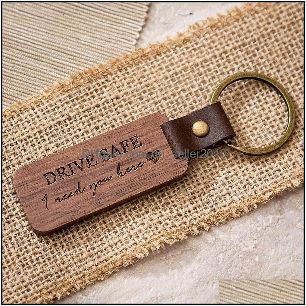 diy wooden designer keychains for men women crafts square round wood chips pu leather keychain wholesale