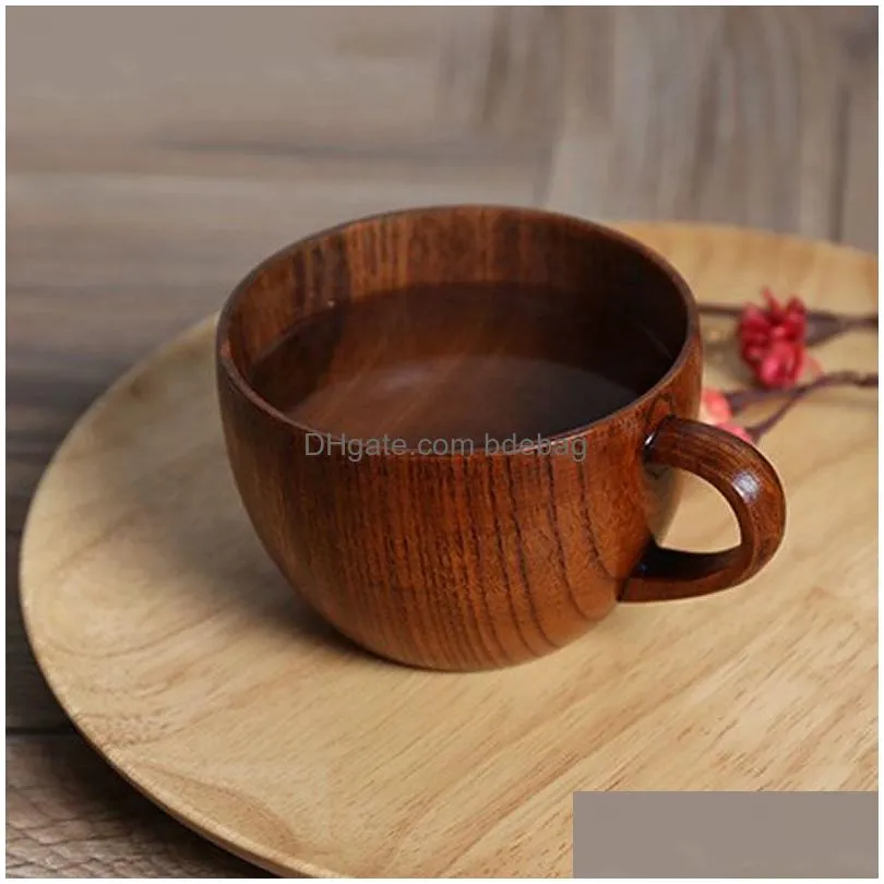 office large capacity tea mugs retro wooden coffee mug cups primitive handmade home natural wood coffee tea water cup with handle