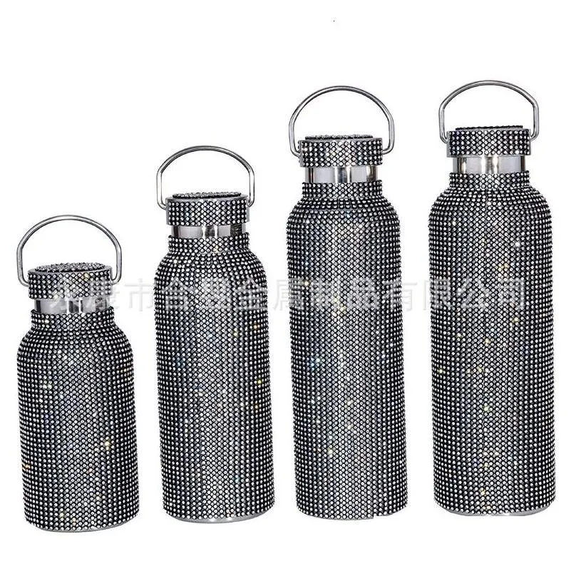 water bottles bling diamond thermos portable glitter bottle crossbody stainless steel thermal flask 350ml 500ml 750ml 221018