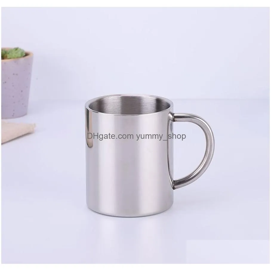 stainless steel double layer coffee mug cups portable camping cup with handgrip stainless steel mountaineering mugs 300ml 400ml