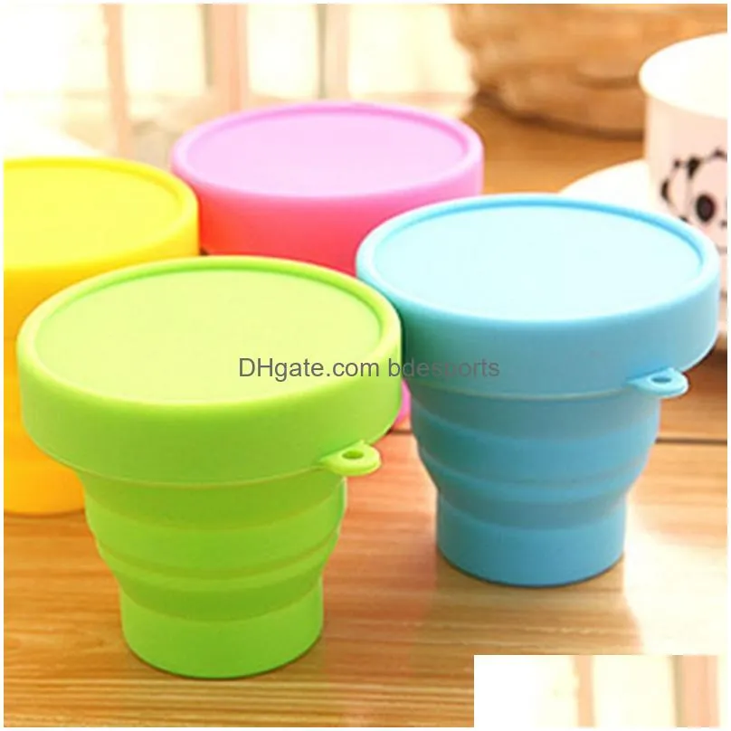 portable silicone retractable folding cup with lid outdoor telescopic collapsible drink cup travel camping water cup coffee mug vt0301