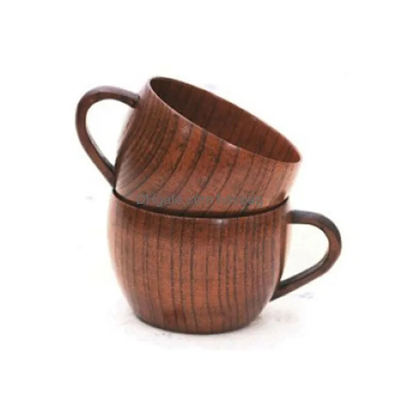 office large capacity tea mugs retro wooden coffee mug cups primitive handmade home natural wood coffee tea water cup with handle