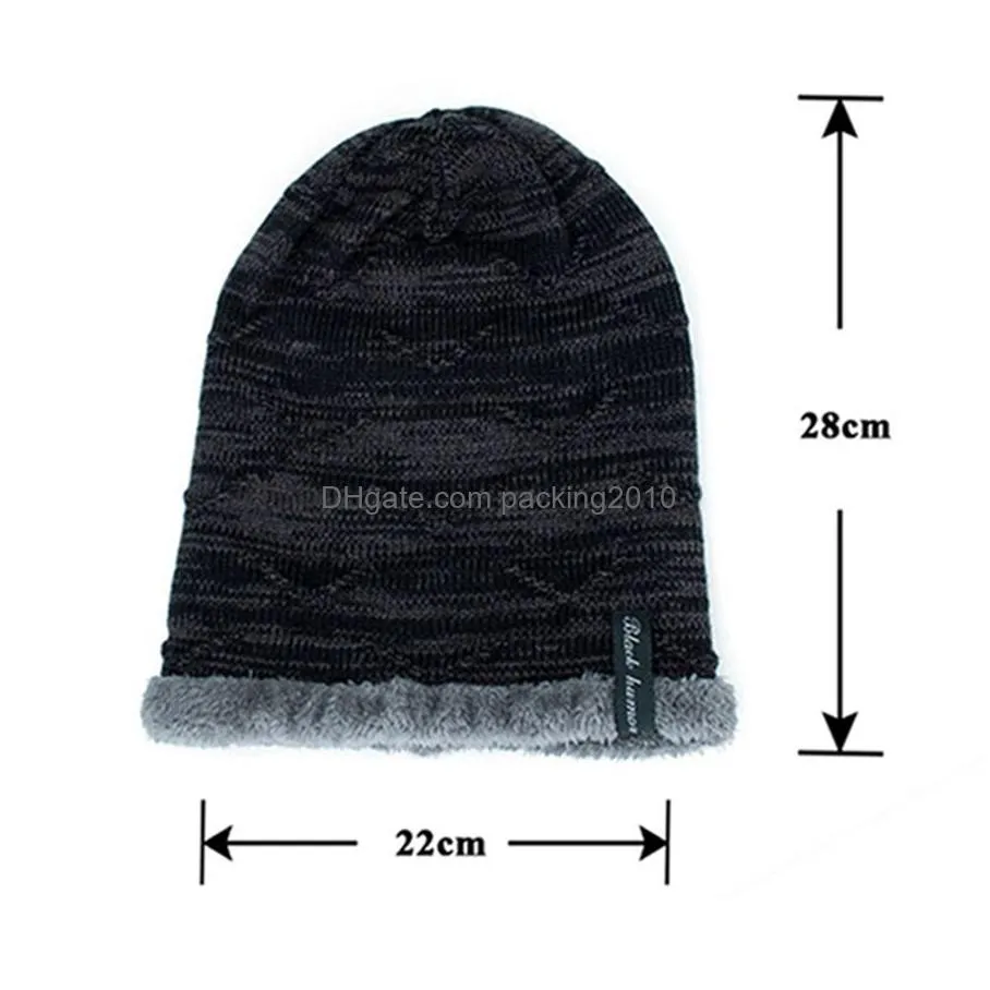 wholesale 5 colors male thicken knitted woolen caps winter men knitted wool hat plus velvet breathable warm hats outdoor elastic