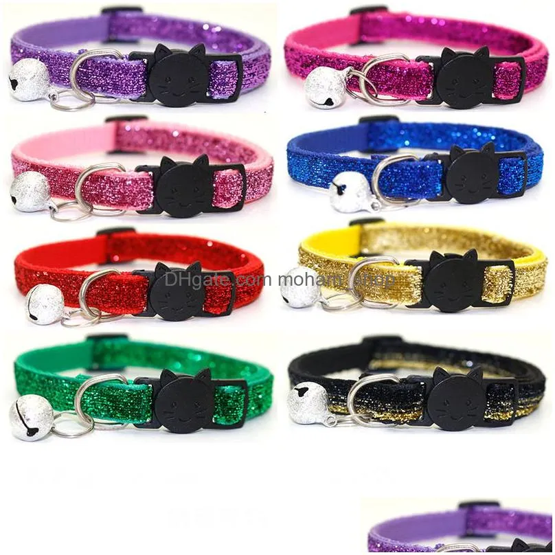 fashion round cat collars bell cat face pet cat cute lovely necklace neck strap safety buckle adjustable pet lead accessory vt1573