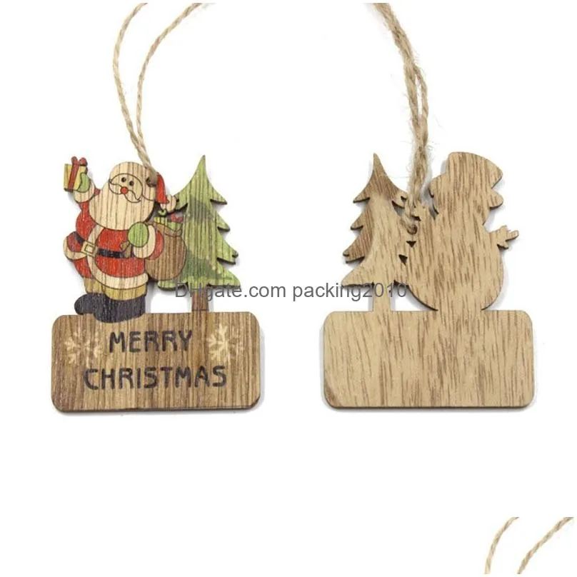 christmas tree ornament wooden pendant cartoon santa claus snowman bear xmas tree hanging decoration wood crafts party favor gift dbc