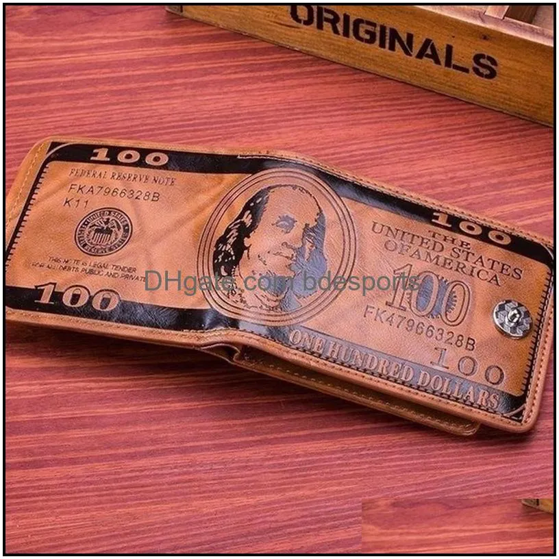 retro men wallets dollar figure pattern credit wallet men clutch pu money clip long male purse for coins multi pocket