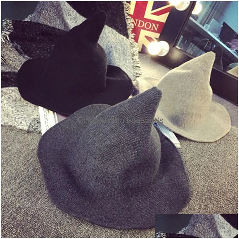 new halloween personality wizard hats 2020 creative fashionaire trend designer peaked big brim wool hats solid color fashion caps