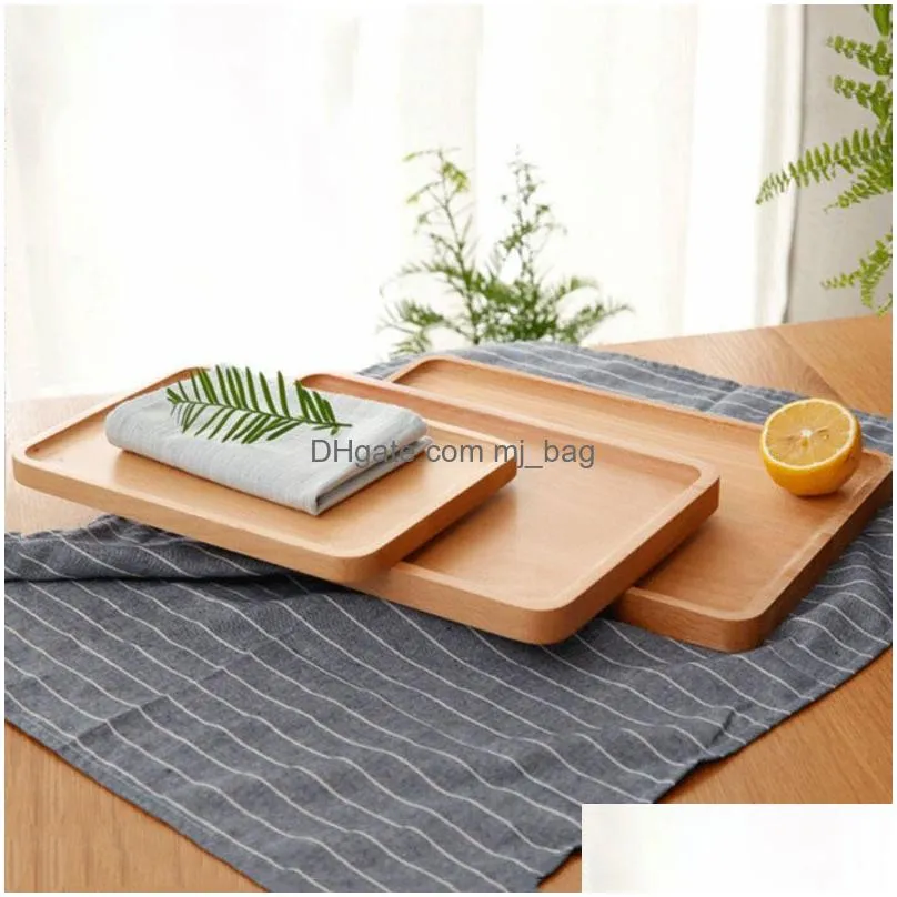 rectangle round wood divide food dishes lunch fruit bread snack cake tray double ear handle natural wood ecofriendly plates vf1603